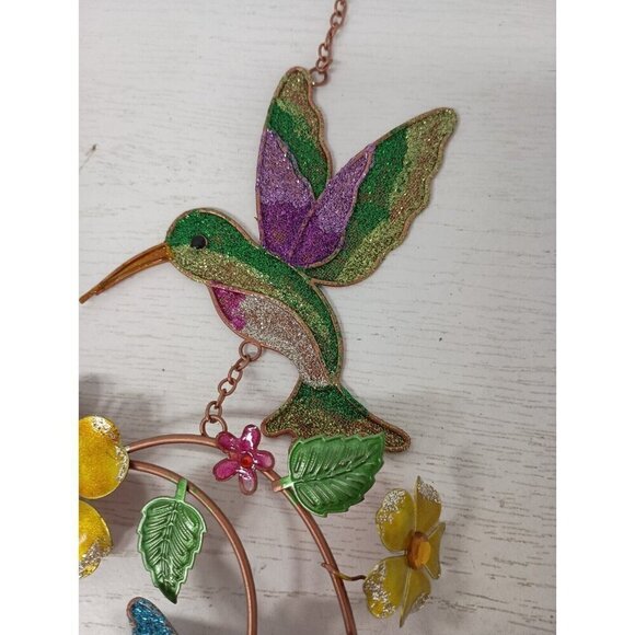 Hummingbird Suncatcher Wind Chime Metal Glittery Gemstones Garden Patio Decor - Picture 7 of 8